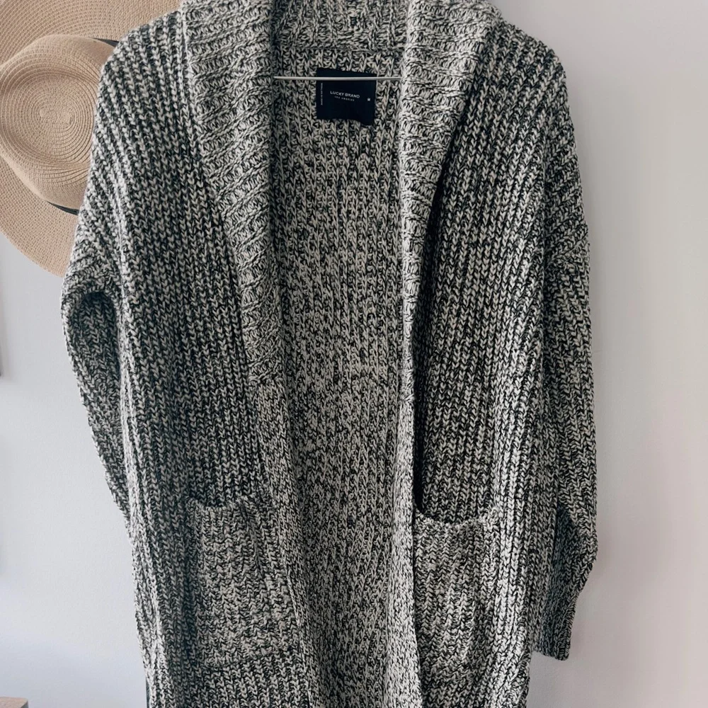 Lucky Brand Black and White Long Cardigan - Picture 1 of 6